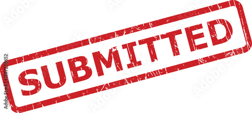 Grungy red rubber stamp clearly indicating the word SUBMITTED on a plain white surface