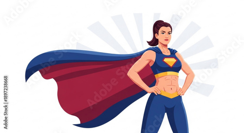 Superwoman Cartoon Character Flying with Cape, Female Superhero Illustration