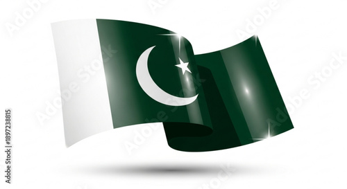 Pakistan Flag Waving Isolated on White Background