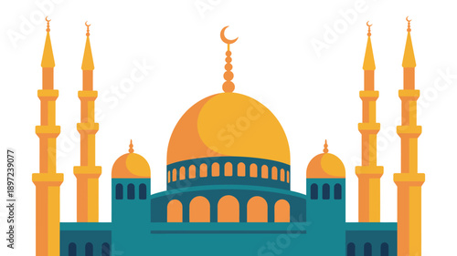 Islamic Mosque Dome Minarets Illustration.
