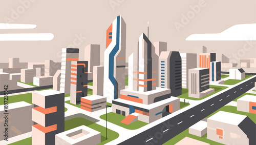 Illustration Of A Futuristic City With Traditional And Modern Architectural Elements Vector Design Template