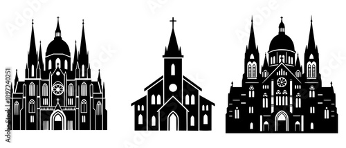 Christian Church Silhouettes Vector Illustration Isolated on white background.