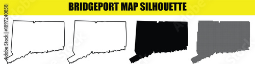 Bridgeport map silhouette connecticut city boundary vector graphic set of isolated outline and solid shape icon elements