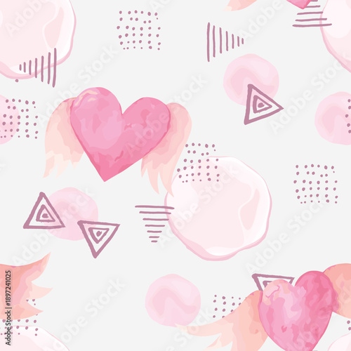 Valentines print with hearts. Vector seamless pattern on grey background