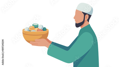 Man Wearing Cap Holding Fruit Basket.