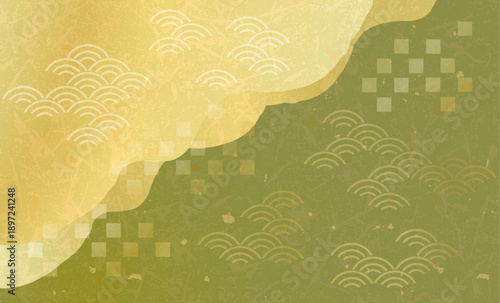 抹茶と金の和紙イラスト背景