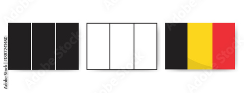 Belgium flag design set featuring silhouette, thin line art, and official black, yellow, and red colors. Versatile vector elements for European Union themes, sports, and travel.