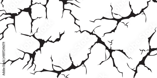 Abstract Black Cracks on White Background Texture.