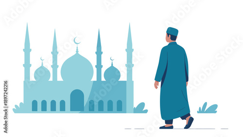 Man in Traditional Islamic Clothing Walking.