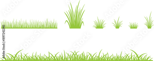 Green grass border and plant element set with meadow lawn nature landscaping flat vector illustration