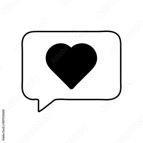 Minimal chat bubble icon with heart symbol representing love, care, and social interaction. Ideal for messaging apps, feedback, support, healthcare, and modern UI or graphic design projects.
