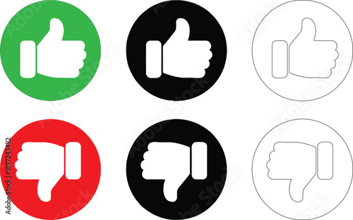 Thumbs Up and Thumbs Down Icon Set – Like Dislike Approval Symbols Vector.
