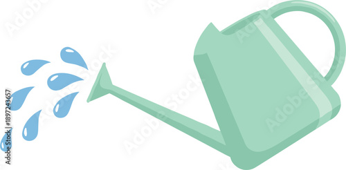 Watering can illustration with water drops gardening tool for plants garden care flat vector design