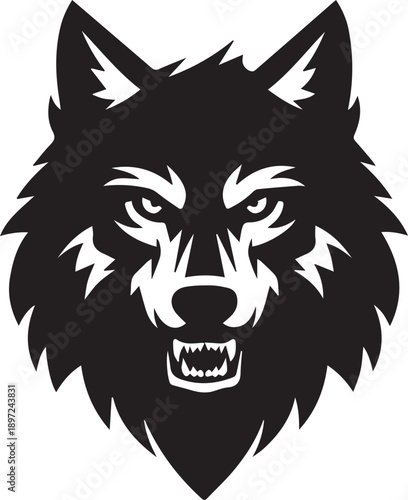 Stylized Wolf Head Black Silhouette Logo Vector Illustration
