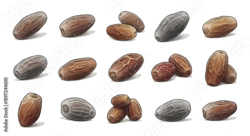 Dates Fruit Illustration Set, Arabic Kurma Vector Collection for Ramadan and Healthy Food Design