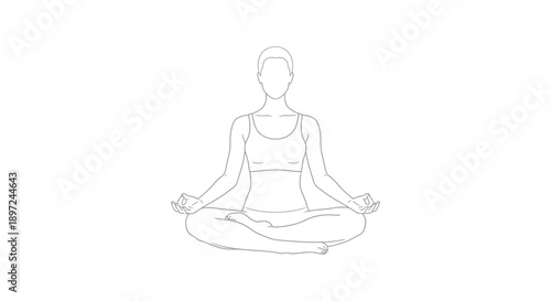 minimalist line art person in lotus meditation pose gyan mudra symbolizing mindfulness inner peace mental well-being.