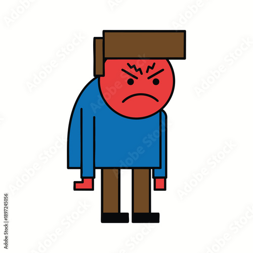 Angry frustrated man with box hat, rage and irritation emotion concept, flat vector illustration.
