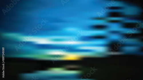 Surreal blue sunset landscape with lone tree and reflection