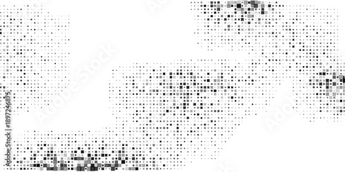 Abstract rectangle Grunge halftone gradient background. Faded grit noise texture. White and black sand wallpaper. Retro pixelated backdrop simple abstract