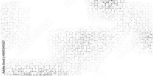 Modern rectangle Grunge halftone gradient background. Faded grit noise texture. White and black sand wallpaper. Retro pixelated backdrop abstract