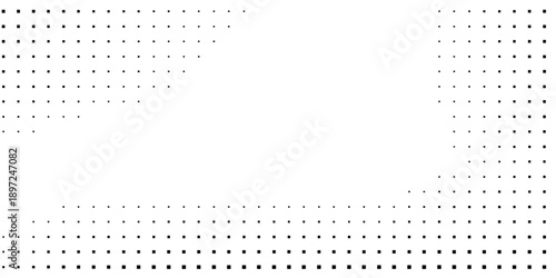 Rectangle Grunge halftone gradient background. Faded grit noise texture. White and black sand wallpaper. Retro pixelated backdrop art modern abstract