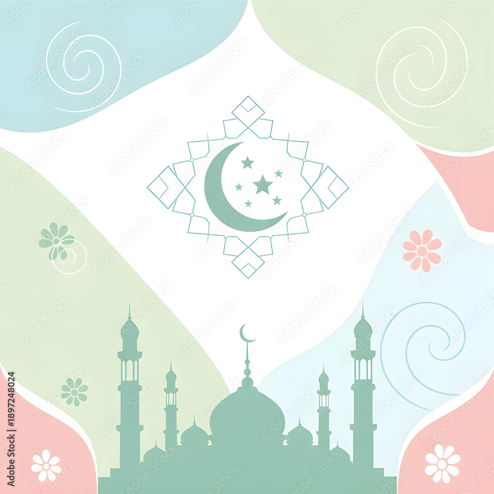 Fototapeta premium Islamic Background Ramadan Kareem Eid Mubarak Mosque Pastel Moon Star 