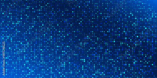 Rectangle abstract blue glowing pixel dot pattern. Navy color mosaic pattern backdrop. Abstract neon grid wallpaper art