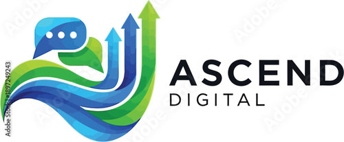 Ascend Digital Logo with Chat Bubble and Upward Arrows