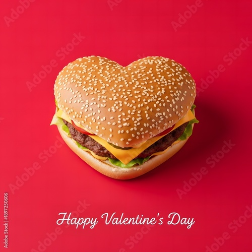 Heart Shaped Burger for Valentine’s Day, Romantic Fast Food Concept with Love and Celebration Theme