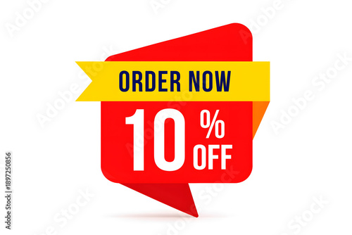 Order now and get an exclusive 10% off with this vibrant red and yellow discount tag.
