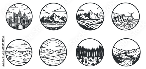 A collection of decorative crystal frames and borders in black and white outline vector style, perfect for elegant designs and invitations