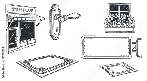 A collection of city maps in outline vector style, featuring various urban landscapes and architectural details, suitable for travel guides and design projects
