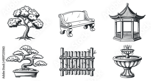 A collection of vintage female portraits in line art style, featuring various hairstyles and accessories, perfect for fashion design and branding