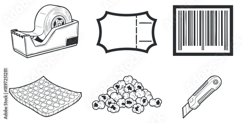 A collection of facial mask illustrations featuring various designs and patterns in minimalist outline vector style, perfect for beauty and wellness projects