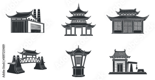 A collection of eight spiral patterns in black and white minimalist vector style, ideal for decorative design projects