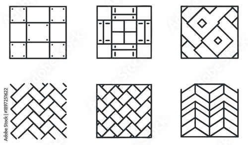 A set of ten microchip designs in clean outline vector style, suitable for technology and electronics projects