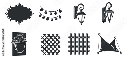 A collection of wallet, phone, piggy bank, and credit card icons in outline vector style, suitable for financial and banking applications