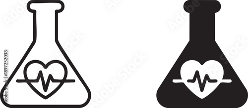 White medical flask and heart pulse icon on a white background medical icon electrocardiogram
