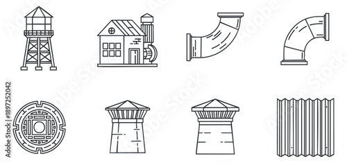 A collection of various high-speed trains in black and white outline vector style, ideal for transport and travel design projects