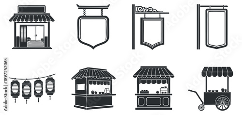 A collection of fingerprint icons with shields and locks in modern outline vector style, ideal for digital security designs