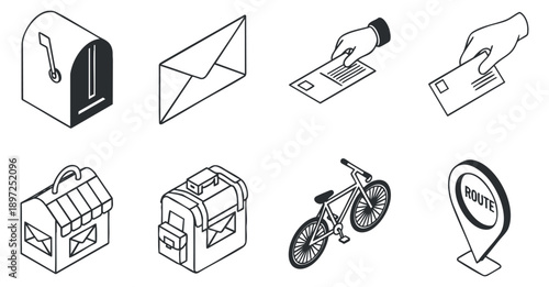 A collection of passport illustrations featuring various designs and textures in minimalist outline vector style, suitable for travel-related projects