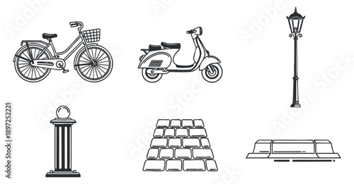 A skincare routine illustration showing various facial care steps with products in minimalist outline vector style, perfect for beauty branding and educational content