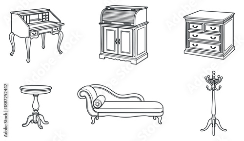 A collection of skincare and beauty products in minimalist outline vector style, ideal for wellness and cosmetic branding