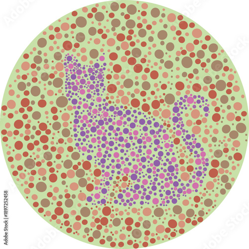Abstract background of colorful dots with a cat pattern, designed for color blindness examination and diagnostic.