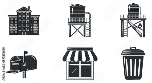 A collection of hair care products including shampoo, conditioner, hair mask, and styling tools in minimalist outline vector style, ideal for beauty and wellness branding