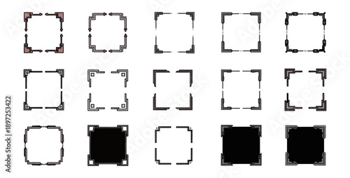 Abstract geometric square elements collection on black background