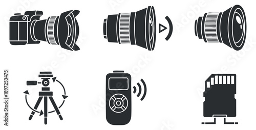 A collection of ASIC miner icons in flat black vector style, suitable for cryptocurrency and technology projects