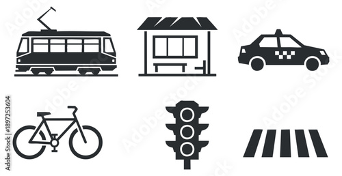 A collection of various robot designs and a vintage telephone in outline vector style, ideal for technology-themed projects