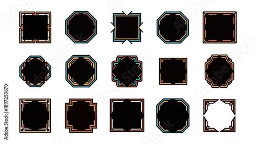 Geometric frame collection decorative border designs on black