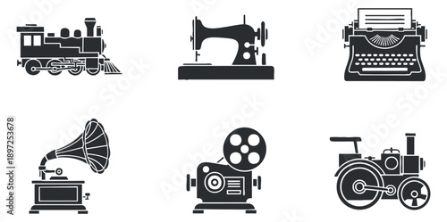 A collection of five airplane outlines depicting various flight stages in minimalist black and white vector style, perfect for aviation-themed projects
